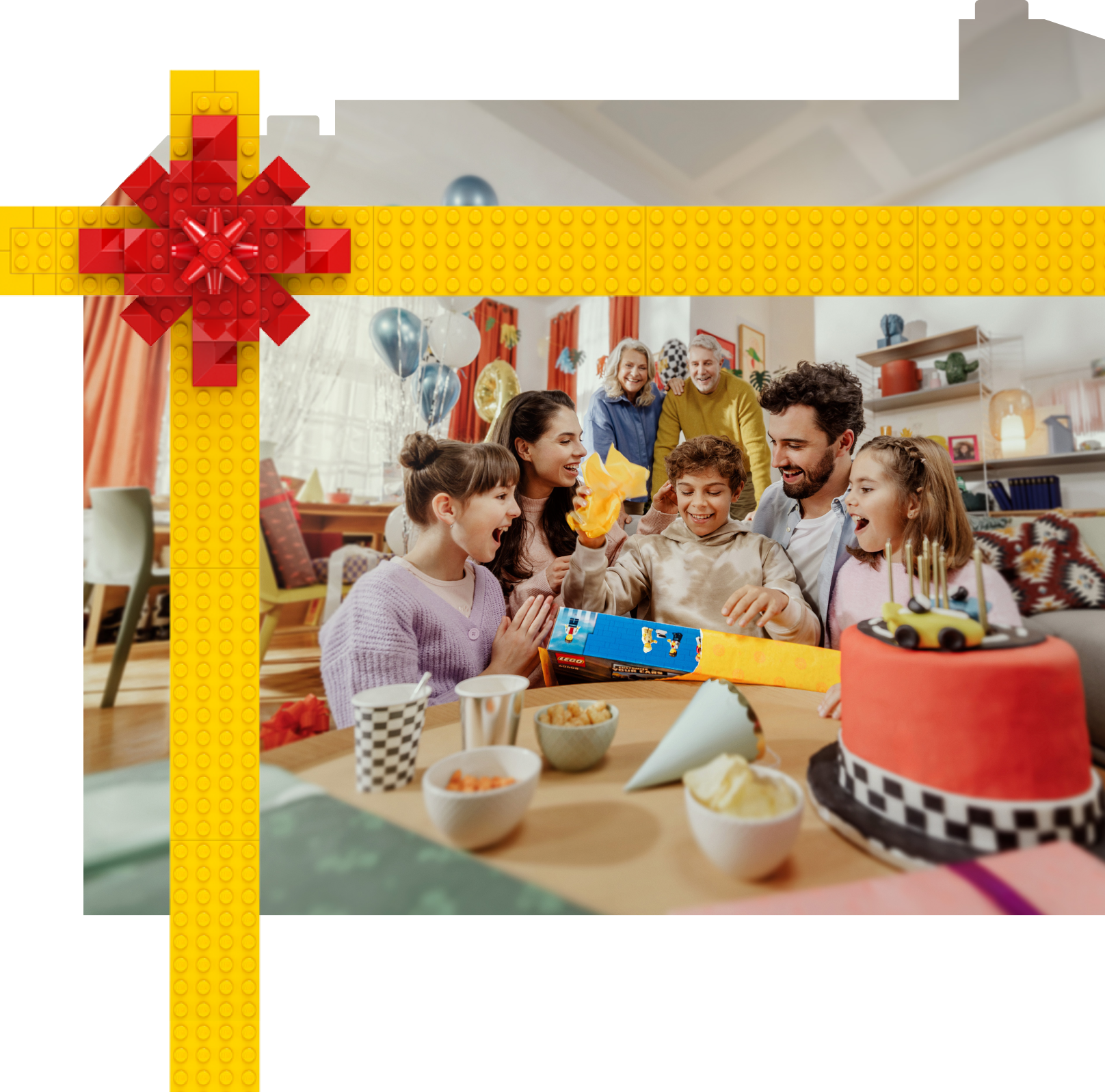 Family opening LEGO gift
